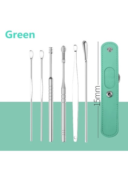 Green-2 6 Adet/takım Pu Deri Kılıf Kulak Tıkacı Çubukları Kulak Kiri Sökücü Kulak Seçici Temizleme Temizleyici Kaşık Küret Kulak Koruyucu Balmumu Temizleme Aracı (Yurt Dışından) fiyatları