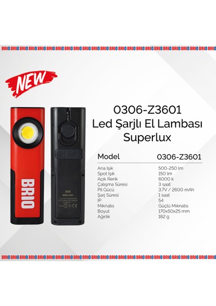 Usb Şarjlı, Mıknatıslı, Askılı, Led Fener, Led Lamba 500 Lümen Tamirci Feneri fiyatları