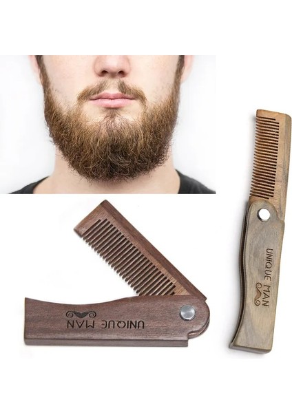 Stil 1 Takım Ahşap Saç Tarak Doğal Sandal Ağacı Tarak Sakal Katlama Cep Tarak Saç Fırçası Sakal ve Bıyık Fırçası Erkekler Için Peine Para Barba (Yurt Dışından)