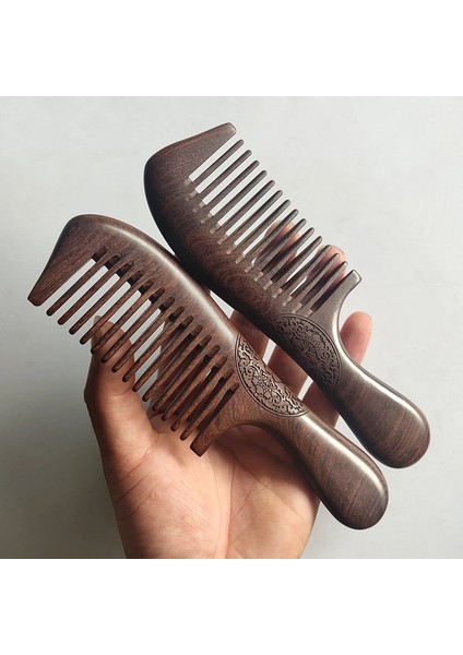 Dar 1 Pc 2 Doğal Sandal Ağacı Tarak Masif Ahşap Oyma Tarak Anti-Statik Sakal Tarağı El Sanatları Saç Şekillendirici Geniş Diş ve Dar Diş Hediye (Yurt Dışından)