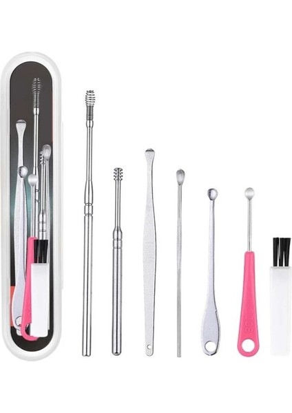 Silver-7pcs Paslanmaz Çelik Kulak Kaşığı Kulak Kiri Toplama Aracı Entegre Insanlar Çocuk Spiral Barbekü Kulak Kaşığı Kulak Temizleyici 6 Parça Set (Yurt Dışından)