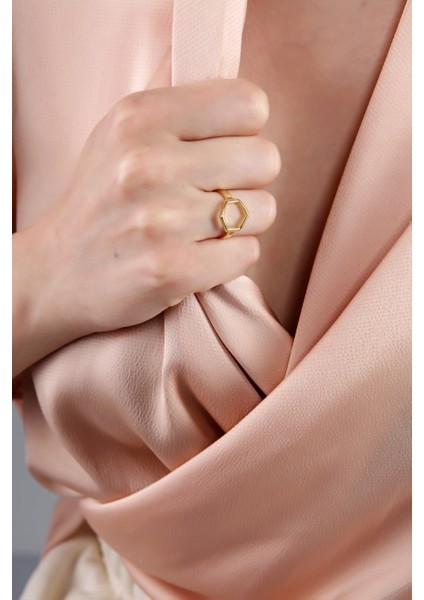 Kadın Altın Kaplama Ince Altıgen Yüzük