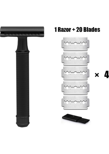 Jilet 20 Bıçaklar Haward Siyah Jilet Metal Çift Kenarlı Emniyetli Tıraş Makinesi Erkekler Için Yeniden Kullanılabilir Manuel Tıraş Bıçağı 20 Bıçaklı Plastik Ücretsiz ve Sıfır Atık (Yurt Dışından) fiyatları