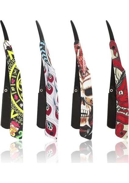 Kafatası - Jilet 3D Boyalı Tıraş Makinesi Paslanmaz Çelik Düz Kenarlı Jilet Kişiselleştirilmiş Graffiti Erkek Hediye Manuel Katlanır Saç Kesimi Sakal Bıçağı Y0610 (Yurt Dışından)