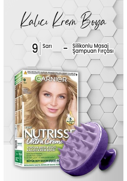 Nutrisse Kalıcı Krem Saç Boyası 9 Sarı ve Şampuan Fırçası Mor