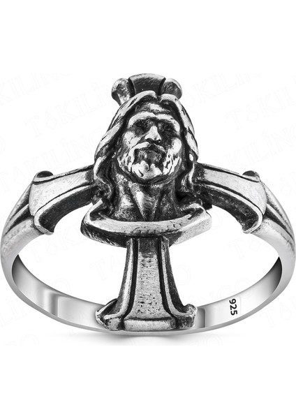 925 Ayar Gümüş Hz. Isa Motifli Hac Desenli Eskitme Model Usta Işi Erkek Yüzük fiyatları