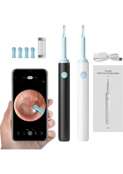 Siyah 3.9mm Kablosuz Akıllı Mini Kamera Wifi Görsel Kulak Kiri Temizleyici Kaşık Endoskop Otoskop Android iPhone Kulak Kirini Temizleme Earpick Aracı (Yurt Dışından)
