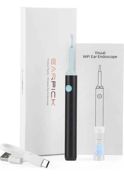 Siyah 3.9mm Kablosuz Akıllı Mini Kamera Wifi Görsel Kulak Kiri Temizleyici Kaşık Endoskop Otoskop Android iPhone Kulak Kirini Temizleme Earpick Aracı (Yurt Dışından)