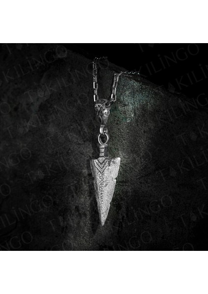 925 Ayar Gümüş Viking Kılıç Motifli Eskitme Model Usta Işi Erkek Kolye