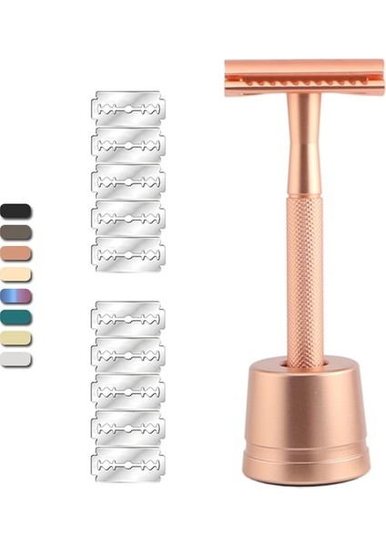 D657-ROSE Gold Set Haward Jiletli 10 Bıçaklı Jilet, Kadın Metal Tıraş Makinesi, Erkek Manuel Sakal Jilet, Sürdürülebilir, Sıfır Atık, Yeniden Kullanılabilir (Yurt Dışından)