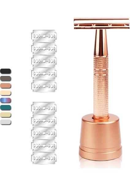 D657-ROSE Gold Set Haward Jiletli 10 Bıçaklı Jilet, Kadın Metal Tıraş Makinesi, Erkek Manuel Sakal Jilet, Sürdürülebilir, Sıfır Atık, Yeniden Kullanılabilir (Yurt Dışından) modelleri