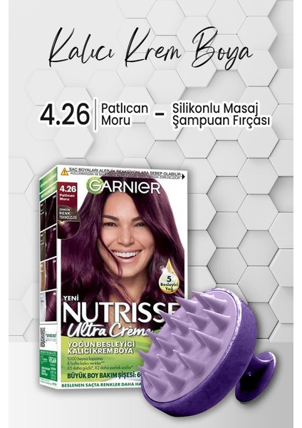 Garnier Nutrisse Kalıcı Krem Saç Boyası 4.26 Patlıcan Moru ve Şampuan Fırçası Mor
