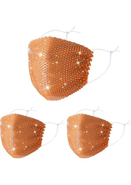 C1 3 Adet Unisex Parlak Takı Gece Kulübü Yüz Maskesi Hollow Out Mesh Izgara Glitter Rhinestone Düz Renk Masquerade Ağız Kapağı (Yurt Dışından)