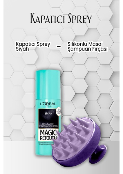 Loreal Paris Kapatıcı Saç Sprey Siyah 75 ml ve Şampuan Fırçası Mor