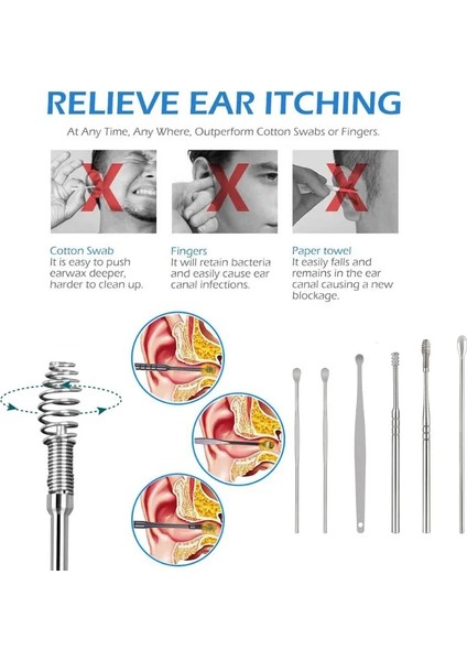 Açık Pembe 6 Adet/takım Kulak Temizleyici Kulak Kiri Toplayıcı Paslanmaz Çelik Kulak Tıkacı Balmumu Sökücü Piercing Kiti Kulak Kiri Küret Kaşık Bakımı Kulak Temizleme Araçları (Yurt Dışından)