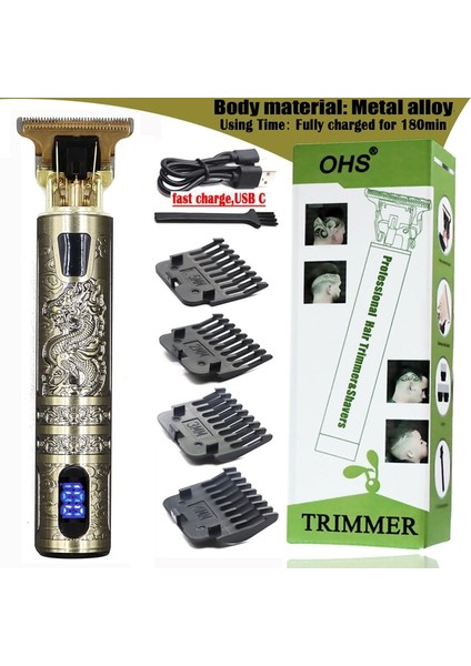 Metal Ejderha LCD Saç Kesme Makinesi T9 Vintage Saç Düzeltici Erkekler Için Berber Makası Profesyonel USB Şarj Edilebilir Elektrikli Sakal Tıraş Makinesi 0.1mm (Yurt Dışından)