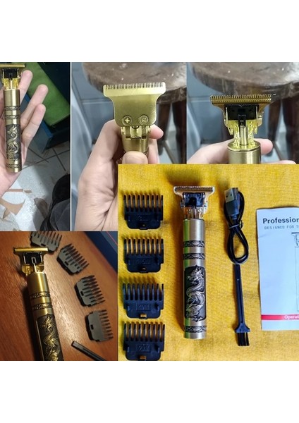 Metal Ejderha LCD Saç Kesme Makinesi T9 Vintage Saç Düzeltici Erkekler Için Berber Makası Profesyonel USB Şarj Edilebilir Elektrikli Sakal Tıraş Makinesi 0.1mm (Yurt Dışından)