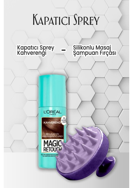 Kapatıcı Saç Sprey Kahverengi 75 ml ve Şampuan Fırçası Mor