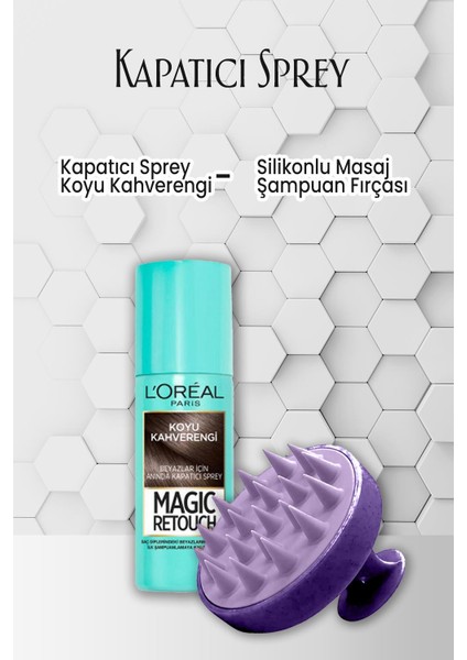 Kapatıcı Saç Sprey Koyu Kahverengi 75 ml ve Şampuan Fırçası Mor