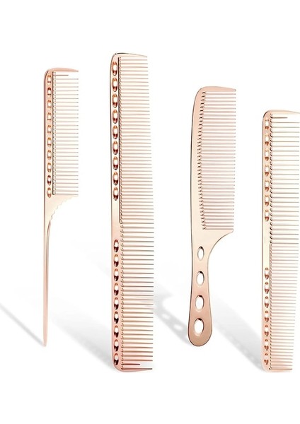 Gül Altın 4 Adet Nokta Paslanmaz Çelik Saç Kesimi Tarak Kuaförlük Alüminyum Tarak Anti-Statik Ucu Kuyruk Tarağı Salon Kuaför Malzemeleri (Yurt Dışından)