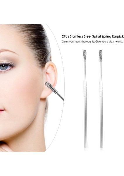 2 Adet Earpicks Paslanmaz Çelik Kulak Temizleme Çubuğu Curette Kulak Wax Sökücü Spiral Bahar Earpick Kulak Wax Temizleme Araçları Temizleyici Kulak Bakımı (Yurt Dışından)