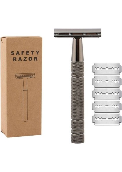 Siyah Bir Taşınabilir Jilet Klasik Çift Kenarlı Emniyetli Jilet Erkekler Için Tıraş ve Kadın Epilasyon 5 Tıraş Bıçakları Manuel Tıraş Makinesi (Yurt Dışından)