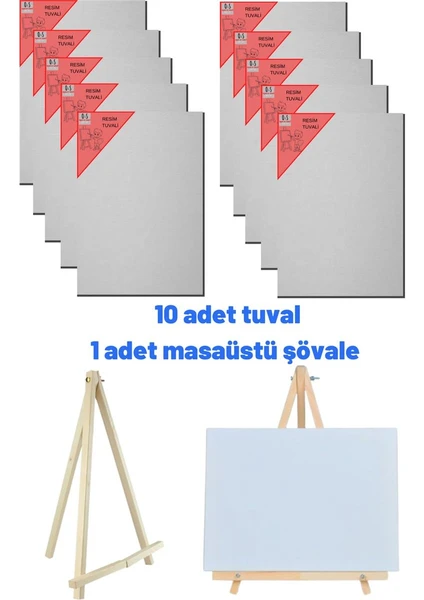 10 Adet Tuval, Resim Tuvali Seti, Tual ve Şövale, Ressam Tuval Şövalye Seti