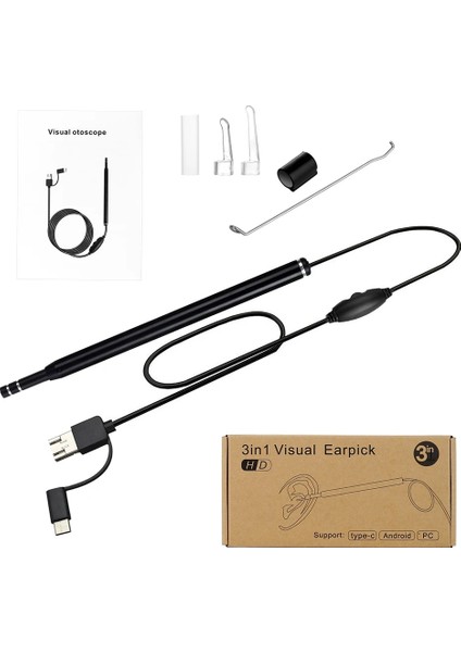 Tip 1 Siyah Hd Görsel Kulak Endoskop 3 In 1 USB Otoskop Kulak Kiri Temizleme Muayene Mini Kamera Earpick Bakım Aracı Android Telefon Pc Için (Yurt Dışından)