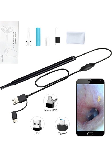 Tip 1 Siyah Hd Görsel Kulak Endoskop 3 In 1 USB Otoskop Kulak Kiri Temizleme Muayene Mini Kamera Earpick Bakım Aracı Android Telefon Pc Için (Yurt Dışından)