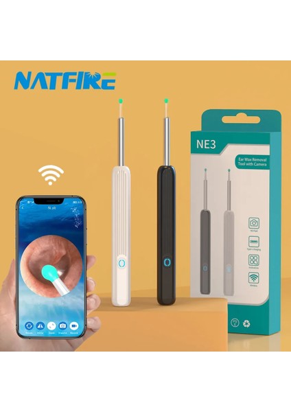 Siyah Ne3 Kulak Temizleyici Yüksek Hassasiyetli Kulak Kiri Temizleme Aracı Kamera ile LED Işık Kablosuz Otoskop Akıllı Kulak Temizleme Kiti En Iyi Hediye (Yurt Dışından) fiyatları