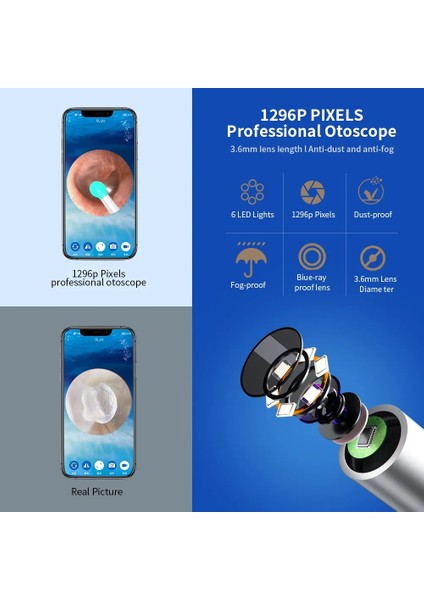 Siyah Ne3 Kulak Temizleyici Yüksek Hassasiyetli Kulak Kiri Temizleme Aracı Kamera ile LED Işık Kablosuz Otoskop Akıllı Kulak Temizleme Kiti En Iyi Hediye (Yurt Dışından) indirimleri