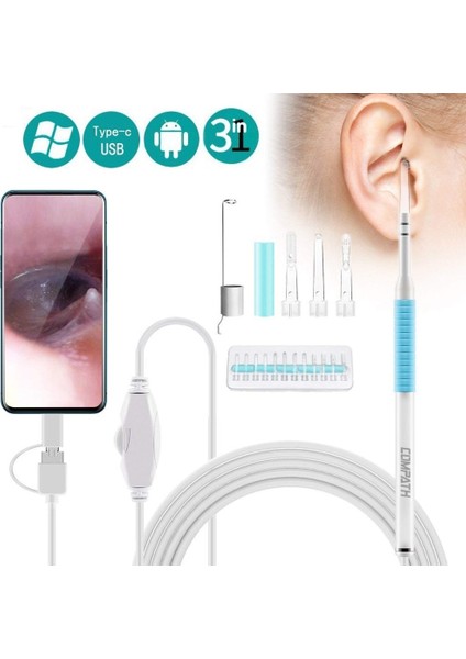 Fildişi Kulak Endoskopu 3'ü 1 Arada Kulak Temizleme Dijital USB Otoskop Endoskopu, Android Windows Samsung Tablet Için 1.3mp Su Geçirmez Kamera ile (Yurt Dışından)