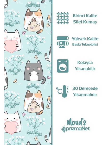 Tatlı Kedicikler Desenli Baskılı Çocuk ve Bebek Odası Fon Perde 2 Kanat - Prd-20