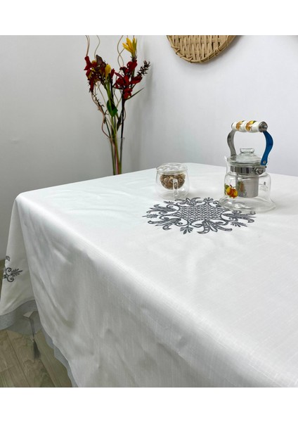 Nakışlı Dertsiz Masa Örtüsü-Gri