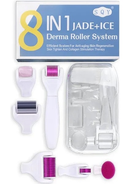 8in 1 Derma Rulo Drs Derma Rulo Gül Yeşim Ice Dermaroller Çoklu Cilt Bakımı Tedavisi Için Microneedle Kiti Vücut Masajı Anti Aging (Yurt Dışından)