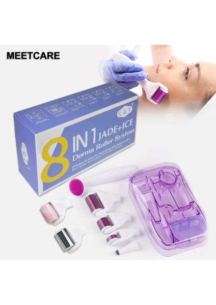 8in 1 Derma Rulo Drs Derma Rulo Gül Yeşim Ice Dermaroller Çoklu Cilt Bakımı Tedavisi Için Microneedle Kiti Vücut Masajı Anti Aging (Yurt Dışından)