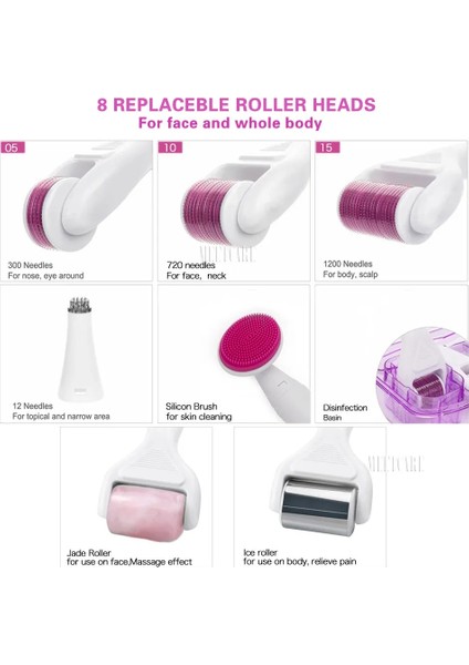 8in 1 Derma Rulo Drs Derma Rulo Gül Yeşim Ice Dermaroller Çoklu Cilt Bakımı Tedavisi Için Microneedle Kiti Vücut Masajı Anti Aging (Yurt Dışından)