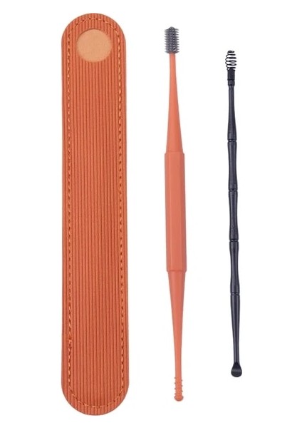 Turuncu 1 Takım Yumuşak Silikon Kulak Kiri Sökücü Taşınabilir Kulak Temizleyici Paslanmaz Çelik Kulak Kiri 2 Kafa Kulak Küreği Küret Sökücü Kulak Temizleme Çubuğu (Yurt Dışından)