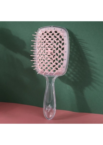 Şeffaf Pembe 1 Adet Saç Fırçası Hava Yastığı Tarak Geniş Diş Saç Oyma Tarak Kadınlar Için Saç Derisine Masaj Kıvırcık Salon Kuaförlük Aracı (Yurt Dışından)