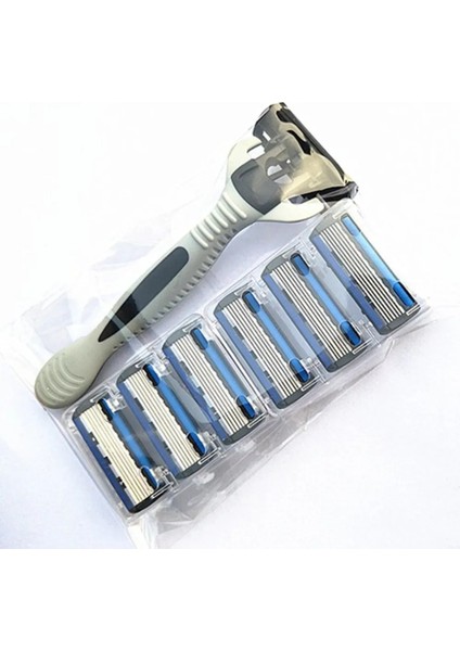 6-Katmanlı Tıraş Makinesi Jilet = (1 Jilet Tutucu + 7 Bıçak Kafa) Kaset Tıraş Bıçağı Seti Mavi Vücut Yüz Epilasyon Bıçağı Kadın Erkek (Yurt Dışından)