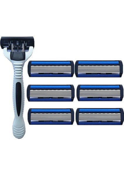 6-Katmanlı Tıraş Makinesi Jilet = (1 Jilet Tutucu + 7 Bıçak Kafa) Kaset Tıraş Bıçağı Seti Mavi Vücut Yüz Epilasyon Bıçağı Kadın Erkek (Yurt Dışından) fiyatları