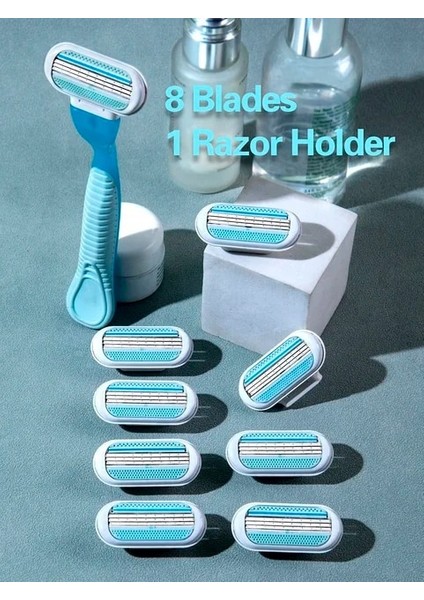 1 Kolu 8 Bıçak Kadın Güvenlik Jilet Bıçakları Bikini Rahat Saç Çıkarıcı 3 Katmanlı Paslanmaz Çelik Tıraş Bıçağı Tıraş Makinesi Yedek Kafa (Yurt Dışından)