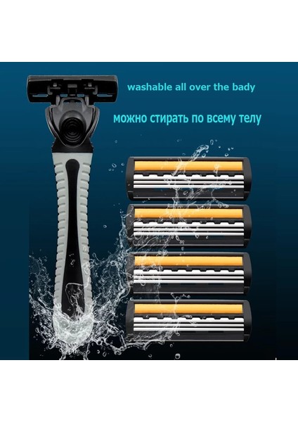 H Erkekler Güvenlik Tıraş Bıçakları Güzellik Berber Aracı Yüz Epilasyon 6 Katmanlı Jilet Tıraş Bıçakları ile 42 Yedek Jilet Kafaları (Yurt Dışından) fırsatları