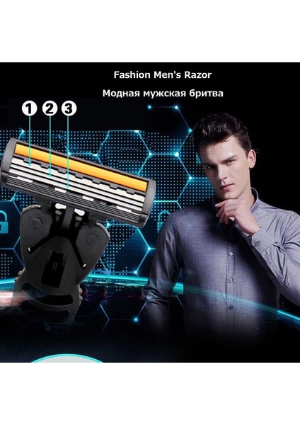 H Erkekler Güvenlik Tıraş Bıçakları Güzellik Berber Aracı Yüz Epilasyon 6 Katmanlı Jilet Tıraş Bıçakları ile 42 Yedek Jilet Kafaları (Yurt Dışından) indirimleri