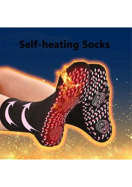 Red-3pcs Kış Kendinden Isıtmalı Sağlık Çorapları Unisex Manyetik Terapi Rahat Sıcak Sox Kayak Sporları Nefes Ayak Masajı Bakım Çorap (Yurt Dışından)