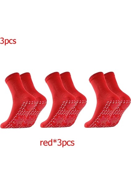 Red-3pcs Kış Kendinden Isıtmalı Sağlık Çorapları Unisex Manyetik Terapi Rahat Sıcak Sox Kayak Sporları Nefes Ayak Masajı Bakım Çorap (Yurt Dışından)