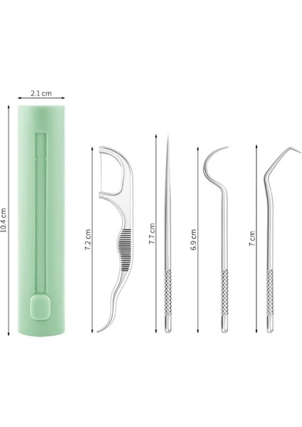 Yeşil 4 Adet 1 Takım Kürdan Seti Metal Paslanmaz Çelik Ağız Temizleme Diş Diş Ipi Taşınabilir Kürdan Ipi Diş Temizleyici Depolama Tüpü ile (Yurt Dışından)