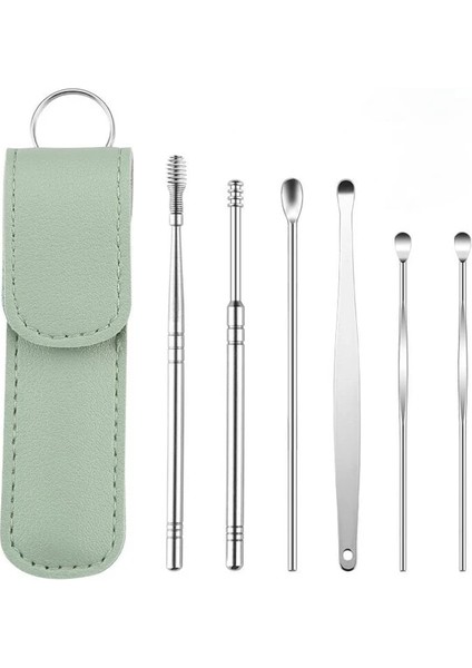09 6 Adet/takım Paslanmaz Çelik Spiral Kulak Temizleme Çubuğu Kaşık Kulak Kiri Temizleme Temizleyici Kulak Aracı Çok Fonksiyonlu Taşınabilir Depolama Kılıfı ile (Yurt Dışından)