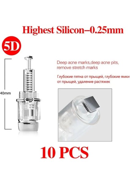 10 Adet 5d Hh-0.2.5mm Otomatik Microneedle Kablosuz Derma Kalemi Kartuşları ile Mikro Iğneleme Dermapen Sistemi Terapisi Mts Ultrima Mikro Neelde Ev Kullanımı (Yurt Dışından)