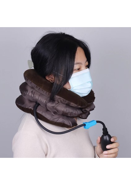 Kahverengi 1 Pc 3 Katmanlı Şişme Hava Servikal Boyun Çekiş Desteği Painstress Rölyef Boyunluk Yastık Boyun Sedye (Yurt Dışından)